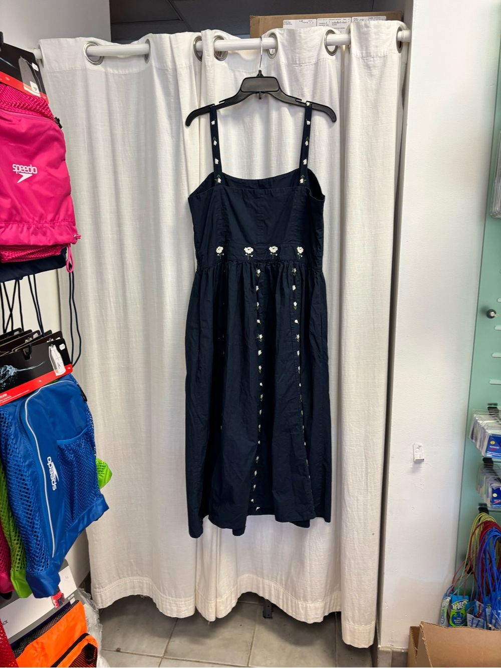 Fanm Mon Hulya Navy Midi Dress with White Floral Embroidery - Picture 3 of 5